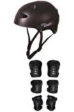 Unisex Çocuk Siyah Paten Dizlik Dirseklik Kask Full Koruyucu Set