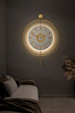 12-24h (XXL)60x80cm - Gold Meta Kristal (LEDLİ KABLOSUZ SAAT) , Metal (mobilya) Duvar Saati