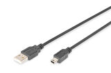 USB 2.0 Bağlantı Kablosu, USB A Erkek - USB mini B (5 pin) Erkek, 1 metre, AWG 28, USB 2.0 uyumlu, UL, siyah renk