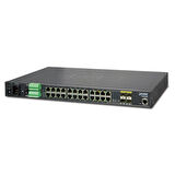 Endüstriyel Tip L2+ Yönetilebilir Ethernet Switch (Industrial L2+ Managed Ethernet Switch)&lt;br&gt;
24-Port 10/100/1000T&lt;br&gt;
4 x 1000BASE-SX/LX/BX SFP/mini-GBIC yuva (Combo Port-21 ile Port-24