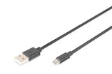 USB 2.0 Bağlantı Kablo, USB A Erkek &lt;&gt; Mikro USB B Erkek, 1 metre, AWG 28, UL, siyah renk