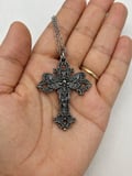 Gotik Haç Motifli Metal Kolye 60 cm Zincir Unisex Siyah Gümüş Renk