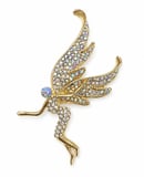 Gold Renkli Kristal Taşlı Melek ve Peri Figürlü Kadın Broş - Premium Hediye