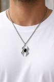 Siyah Taşlı Örümcek Kolye Gümüş Renk 60 cm Zincir Unisex Metal Aksesuar