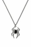 Siyah Taşlı Örümcek Kolye Gümüş Renk 60 cm Zincir Unisex Metal Aksesuar