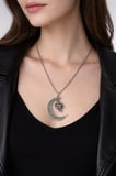 Karanlıkta Parlayan Hilal Kafatası Vintage Gümüş Renk Unisex Kolye