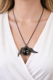 Unisex Kanatlı Cep Saati Kolye Gümüş Renk 60 cm Zincir Vintage Tasarım