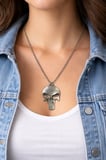 Unisex Kuru Kafa Figürlü Metal Kolye Gümüş Renk 60 cm Zincir