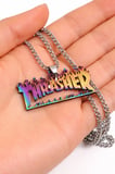 Unisex Paslanmaz Çelik Thrasher Yazılı Renkli Alev Desenli Kolye