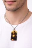 Mona Lisa Baskılı Metal Kolye Gümüş Renk Zincir Unisex Sanat Tasarım