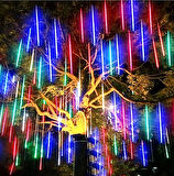 RGB Güneş Enerjili 8Tüplü Bahçe-Noel Ağacı-Yılbaşı Dekor Süsleme Peri Meteor Işıkları Dış Mekan Led