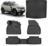 Rizline Renault Duster Eco G & E-Tech Full Hybrit 4x2 2024 Sonrası  3D Havuzlu Paspas Siyah ve  Üst Kademe 3D Bagaj Havuzu Set