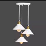 Rys Retro Metal Beyaz Dekoratif 3 lü Sarkıt Avize