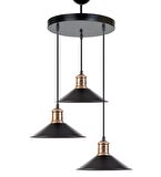 Rys Retro Metal Siyah 3 Lü Dekoratif Rustik Sarkıt Avize Çap.30 cm