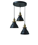 Rys Retro Metal Siyah 3 Lü Dekoratif Rustik Sarkıt Avize Çap:30 cm 