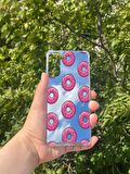 Samsung Galaxy S21 Plus Uyumlu Aynalı Pembe Donut Desenli Darbe Kamera Korumalı Silikon Telefon Kılıfı