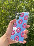 Samsung Galaxy S21 Plus Uyumlu Aynalı Pembe Donut Desenli Darbe Kamera Korumalı Silikon Telefon Kılıfı