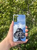 Samsung Galaxy S21 Plus Uyumlu Aynalı Siyah Kuru Kafa Desenli Darbe Kamera Korumalı Silikon Telefon Kılıfı
