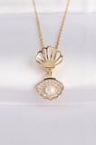 316L Çelik Zincir Altın Renk Zirkon Taşlı İnci Detay İstiridye Kolye