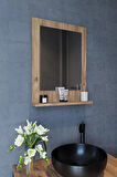 Safir Banyo Aynası, Dresuar,60x45 Atlantik Çam Raflı Banyo Aynası