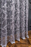 Klasik Şal Desen Gri Füme Renk Desen Tasarım 2 Kat Pileli Tül Perde