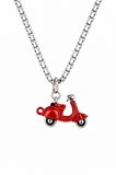 Kırmızı Hareketli Tekerlekli Vespa Kolye Paslanmaz Çelik Zincirli 60 cm Unisex Motor Kolyesi