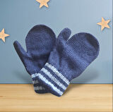 Parmaksız Erkek Bebe Eldiveni Mavi Örgü Eldiven 0-3 Yaş