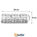 BUFFER® Beyaz 3lü Standlı Kapaklı Kaşıklı Cam Hava Sızdırmaz Baharatlık Takımı KC-386
