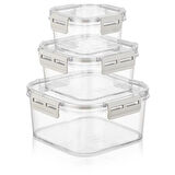 BUFFER® 3'lü Pratik Silikon Contalı Sızdırmaz Kapaklı Sağlam İstiflenebilir Saklama Kapları