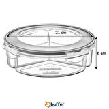 BUFFER® 3 Bölmeli Sızdırmaz Contalı Kilitli Kapaklı 1,35 Litre yuvarlak Erzak Saklama Kabı LC-500
