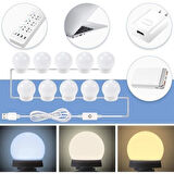 BUFFER® Nostalji Hollywood Tarzı 10lu Makyaj Masası Aynası Beyaz Led Işıklı Lamba USB