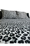 Çift Kişilik Battal Lastikli Çarşaf 2 Adet Yastık Kılıfı Seti- Siyah Leopar(180x200 Cm 30 Cm )