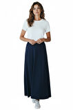 KADIN BELİ LASTİKLİ YANLARDAN DİVET DETAYLI KALIN KIŞLIK ETEK