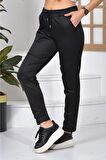 Siyah Unisex Scuba Kumaş Slimfit Düz  Eşofman Altı
