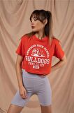 Kadın Basic Sad Bear Bisiklet Yaka Crop Top Tişört Kadın Crop Kadın Tişört