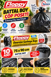 Floppy Battal Boy Çöp Poşeti 75x90 cm 10 Adet Siyah Dayanıklı Endüstriyel Çöp Torbası