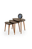 FAVdecor Masif Doğal Ahşap Zigon Sehpa 3'lü Set, Modern Masif Yan Sehpa