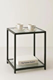 Trendmiz Modern Loft Tarz 2 Katlı Cam Sehpa – Siyah Metal Gövdeli Yan Sehpa