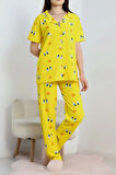 SeKa Baskılı Düğmeli Pijama Takım Sarı - 50776.1773.