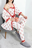 SeKa Milan Kumaş 3'Lü Pijama Set Beyazkırmızı - 50147.1857.