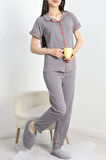 SeKa Süprem Düğmeli Pijama Takımı Füme - 30320.1048.