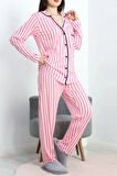 SeKa Viskon Düğmeli Pijama Takımı Pembe - 50729.1950.