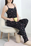 SeKa Milan Kumaş İp Askılı Pijama Takımı Siyahpembe - 50597.1857.
