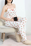 SeKa Milan Kumaş İp Askılı Pijama Takımı Beyazkiraz - 50597.1857.