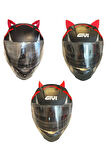 Kask süsü -3 lü set Kedi kulağı,kask boynuzu ve Rüzgar Tutmaz kedi kulağı sağ sol takım-kırmızı