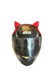 Kask süsü -3 lü set Kedi kulağı,kask boynuzu ve Rüzgar Tutmaz kedi kulağı sağ sol takım-kırmızı