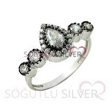 rodyumlu zirkon taşlı elmas montürlü tria damla modeli üçlü set