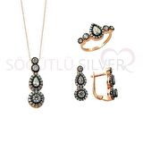 rose elmas montürlü tria damla modeli üçlü set