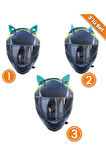 Kask Kulağı 3 lü set Kedi Kulağı,Şeytan boynuzu ve Rüzgar Tutmaz kedi kulağı takım SU YEŞİLİ