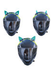 Kask Kulağı 3 lü set Kedi Kulağı,Şeytan boynuzu ve Rüzgar Tutmaz kedi kulağı takım SU YEŞİLİ